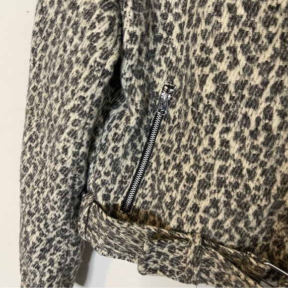 Zara Womens Wool Animal Print Asymmetrical Zip Belted Cropped Moto Jacket Size S - Picture 10 of 14